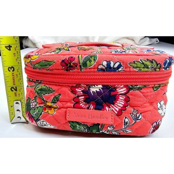 Vera Bradley Salmon Floral Zip Logo 3 compartment Iconic Jewelry Quilted Bag - Picture 3 of 10